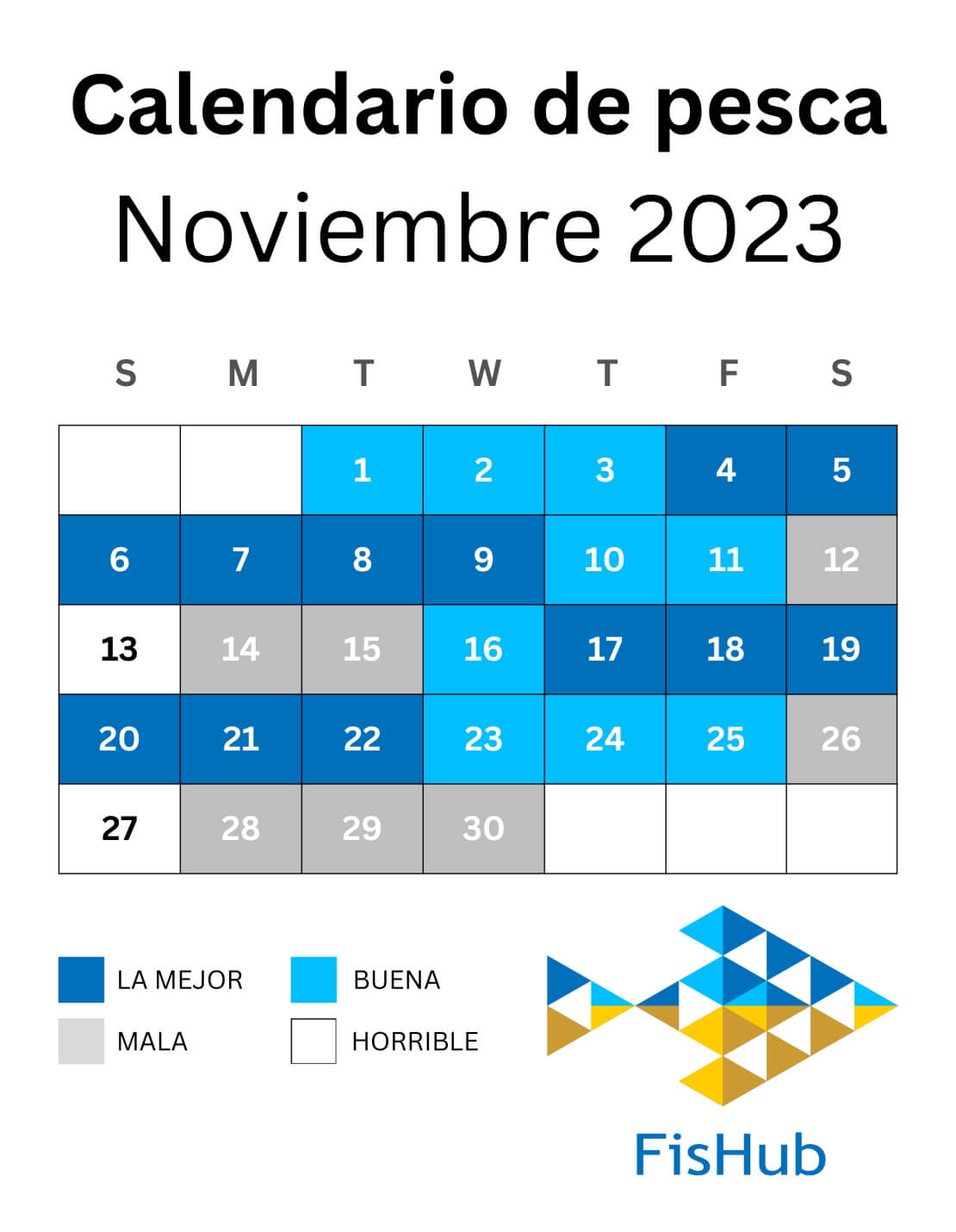 Calendario de pescadores para noviembre de 2023