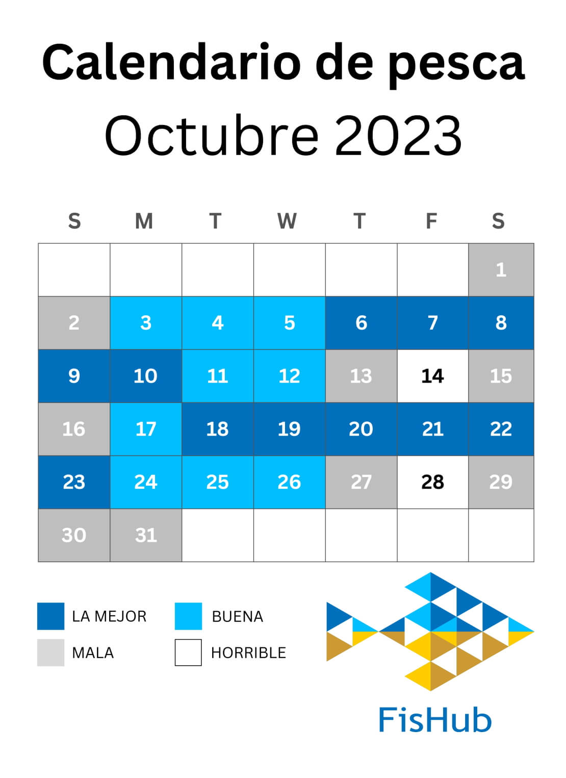 Calendario del pescador para octubre de 2023