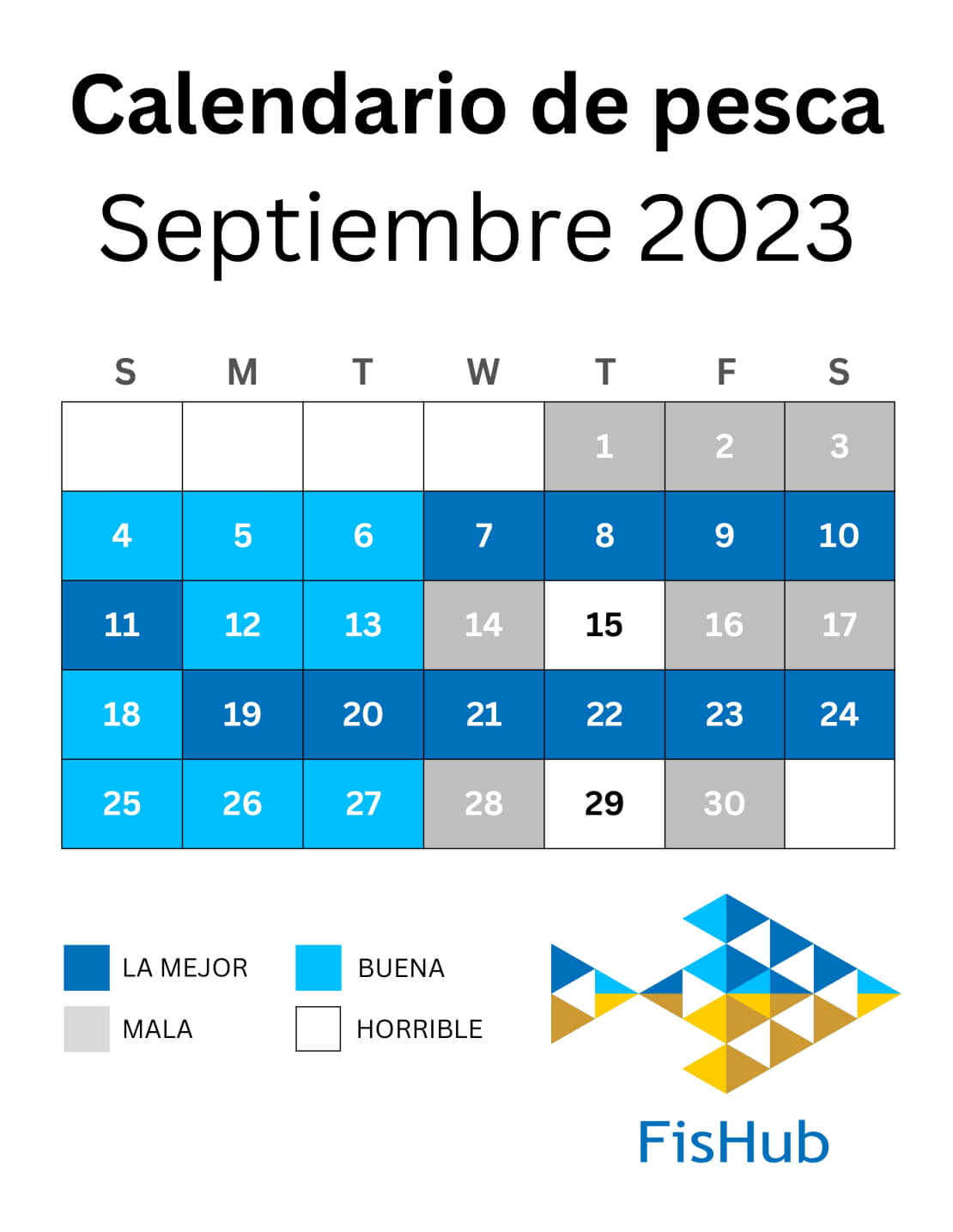 Calendario del pescador para Septiembre de 2023
