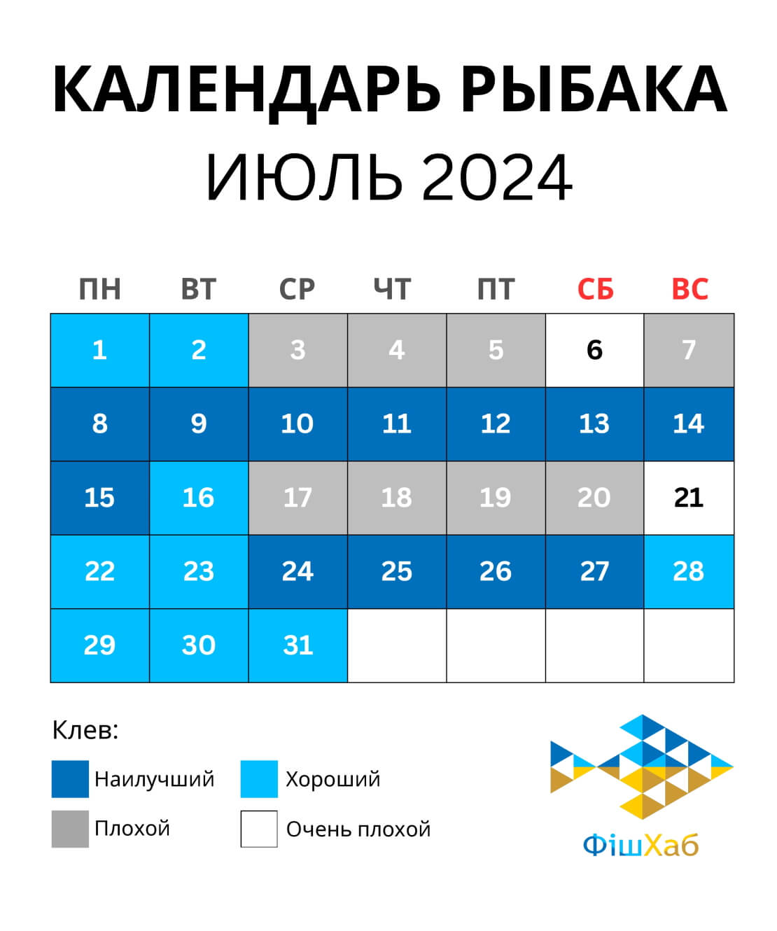 Календарь Рыбака: Июль 2024