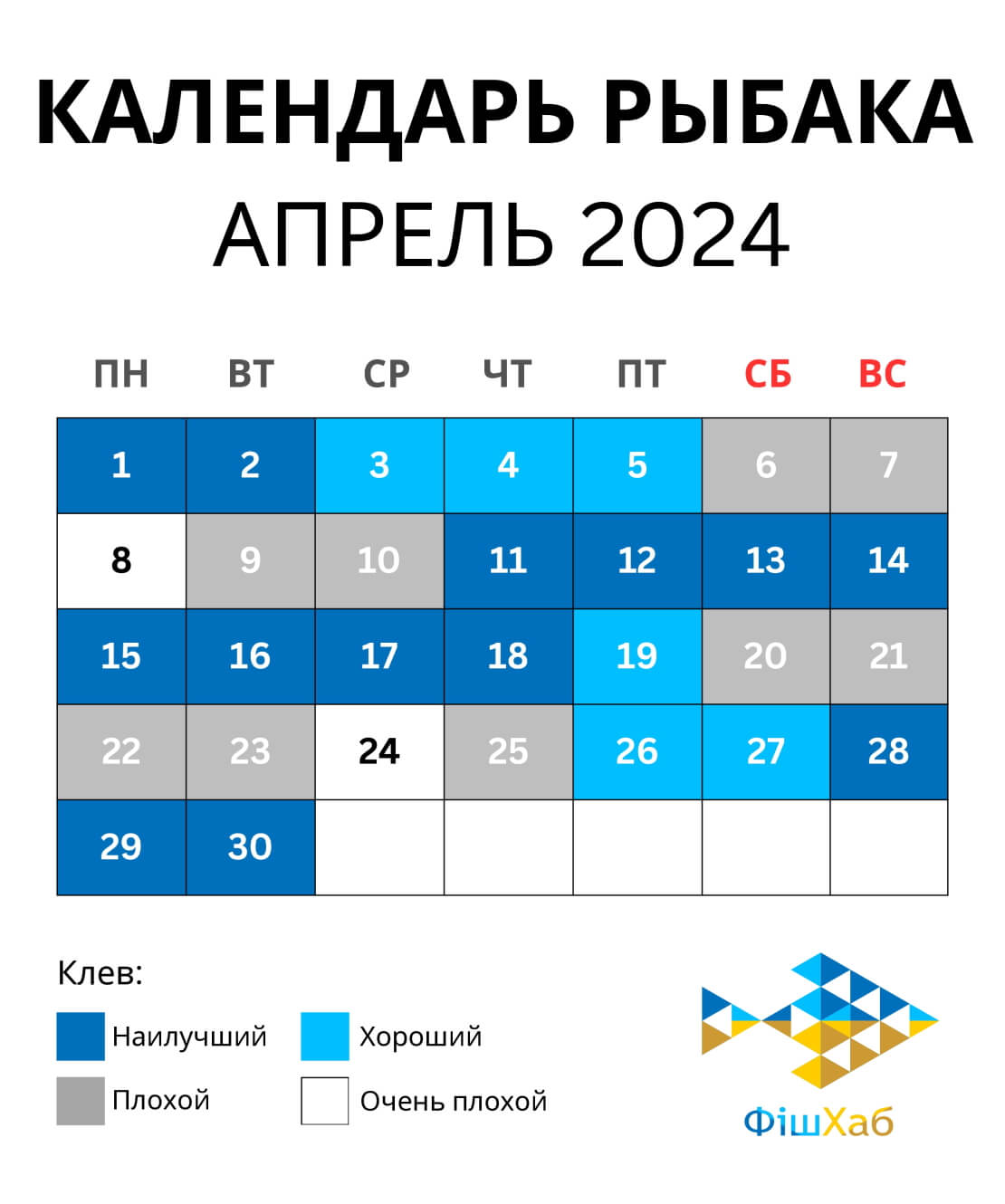 Календарь рыбака на Апрель 2024