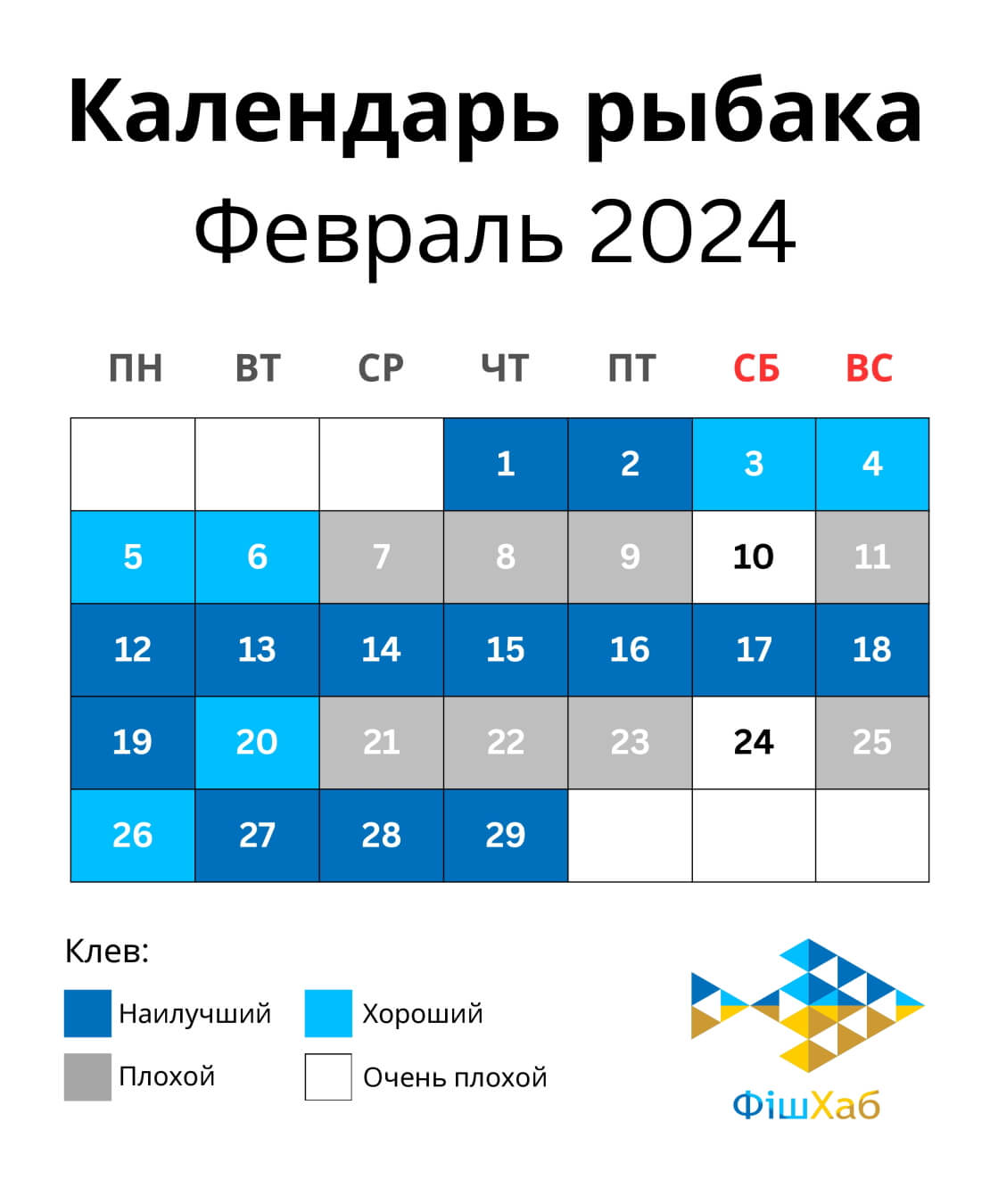 Календарь рыбака на февраль 2024