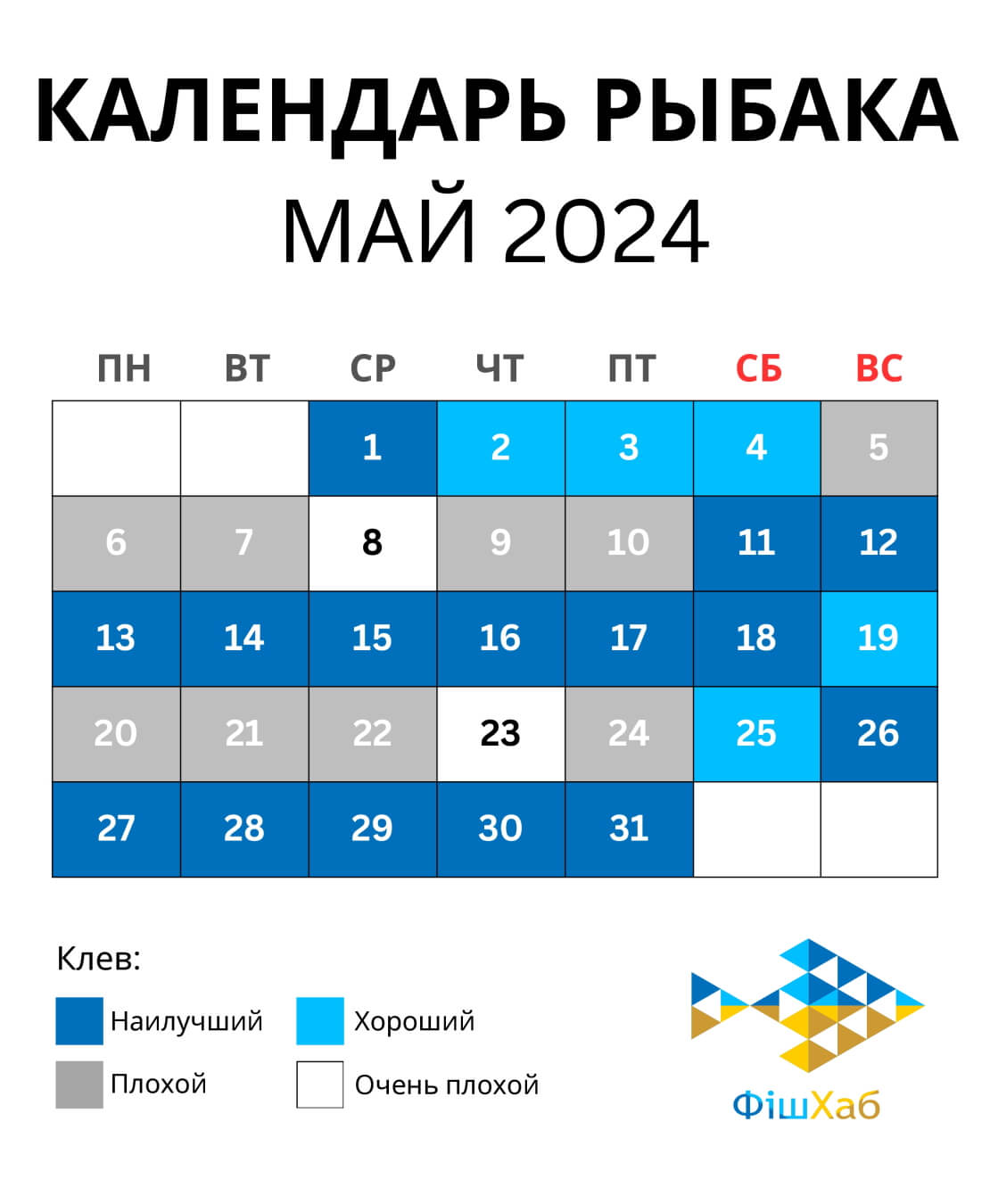 Календар рибака на май 2024