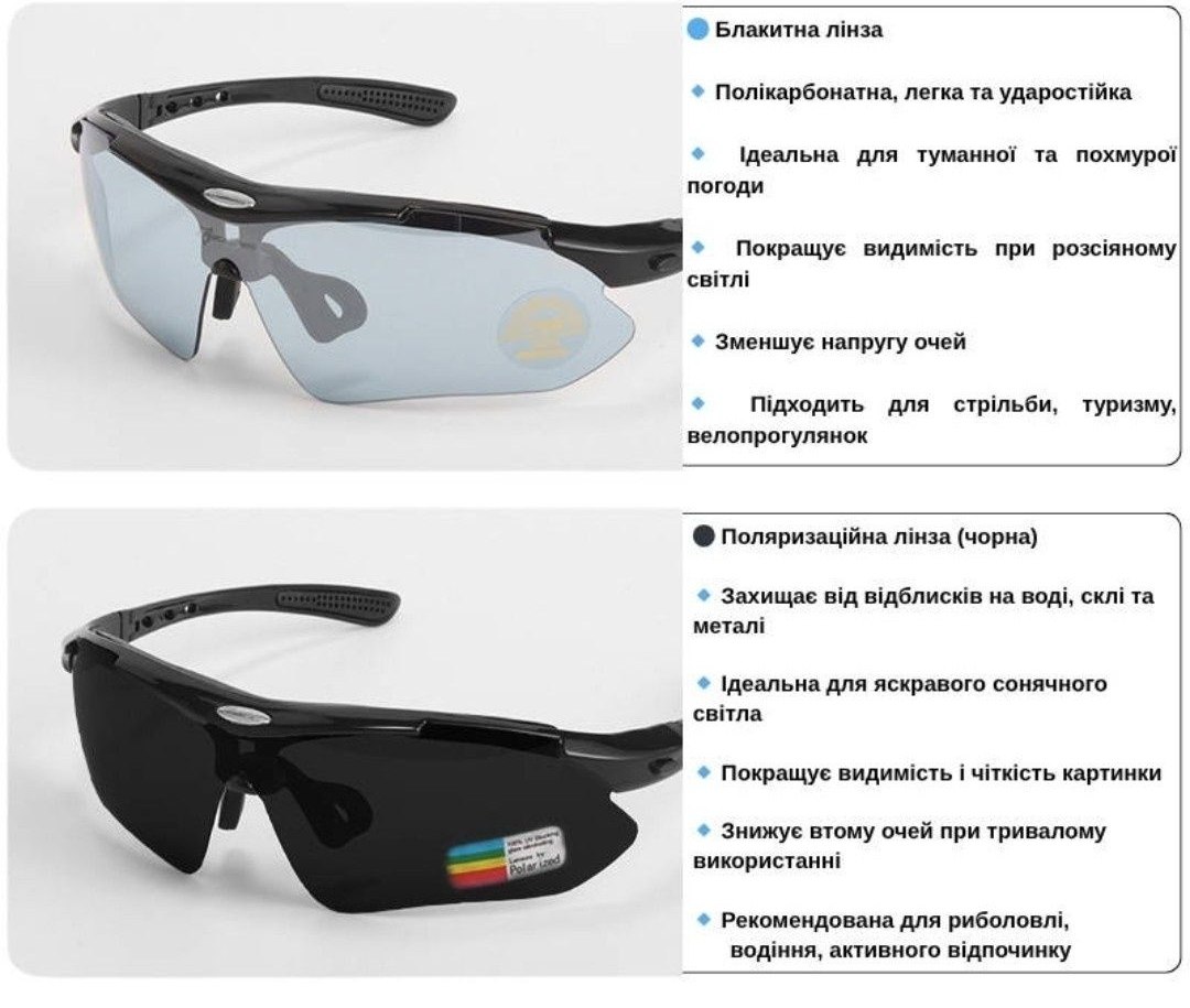 Тактичні окуляри RockBros Original Polarized Black з діоптрійною вставкою та 5 змінними лінзами, Зображення 2