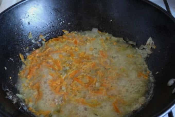 Making the sautéed vegetables
